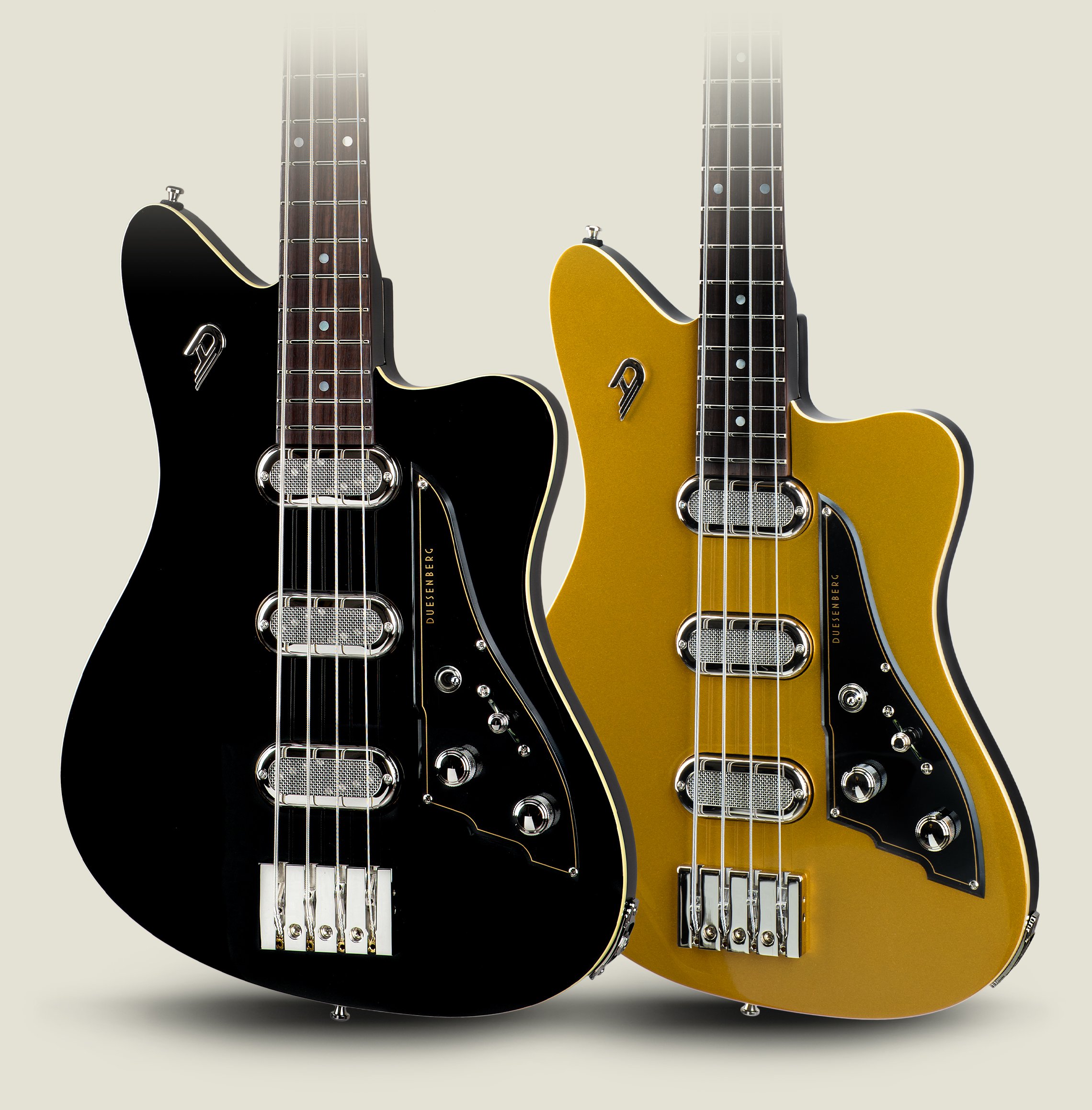 Front body view of the Duesenberg Triton Bass in Black and Gold-Top